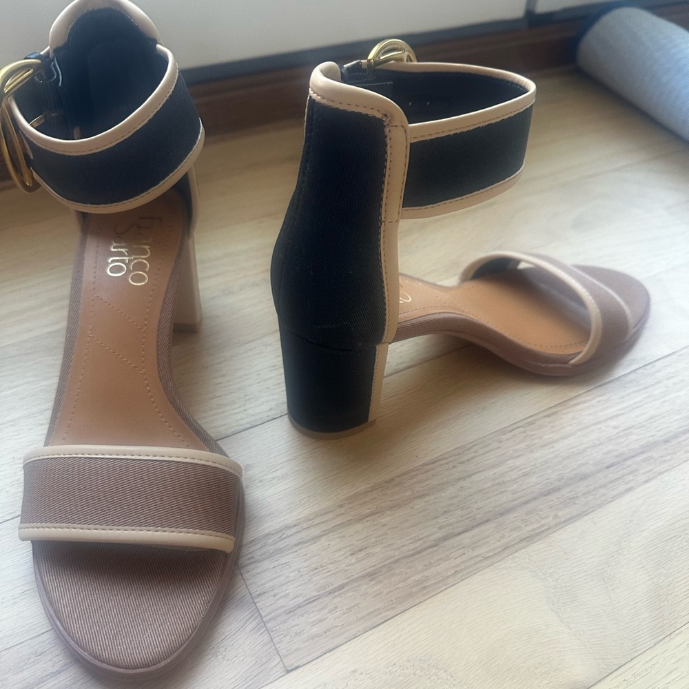Franco Sarto Black and Tan Women's Heeled Sandals